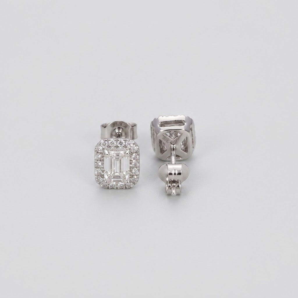 2.50 Ct. Emerald Cut Lab Grown Diamond Halo Earrings (VS-EF)