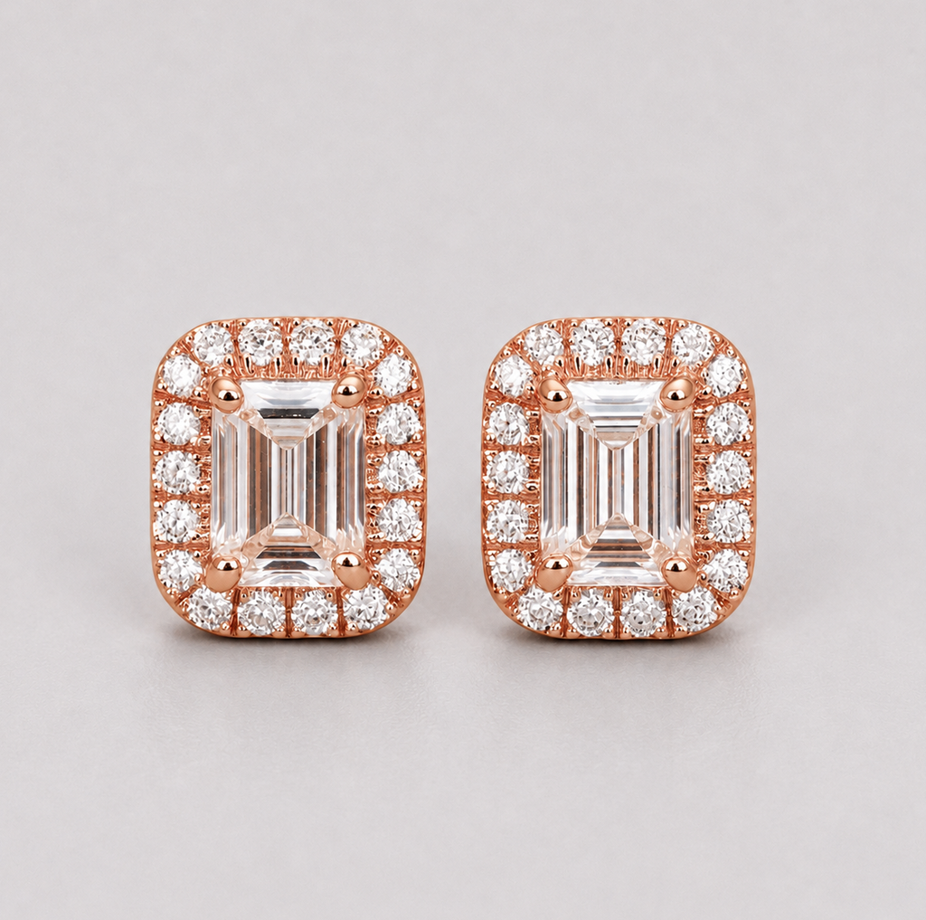 2.50 Ct. Emerald Cut Lab Grown Diamond Halo Earrings (VS-EF)