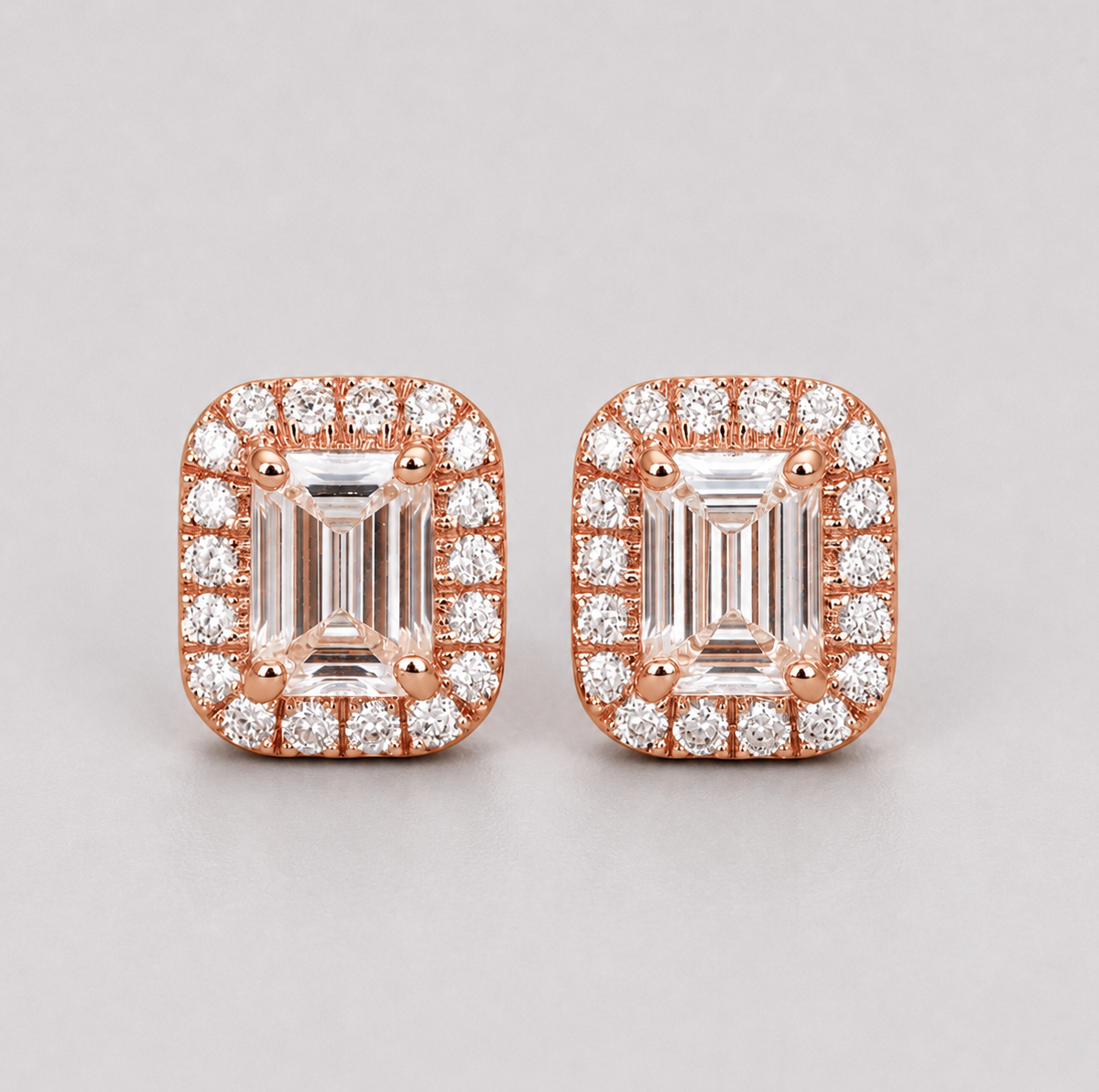 2.50 Ct. Emerald Cut Lab Grown Diamond Halo Earrings (VS-EF)