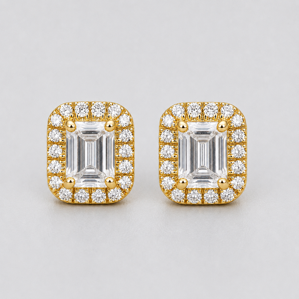 2.50 Ct. Emerald Cut Lab Grown Diamond Halo Earrings (VS-EF)