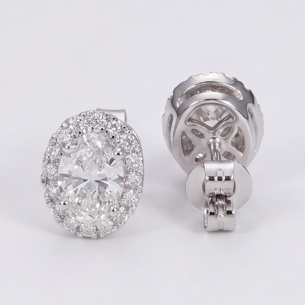4.50 Ct. Oval Cut Lab Grown Diamond Halo Stud Earrings (VS-EF)