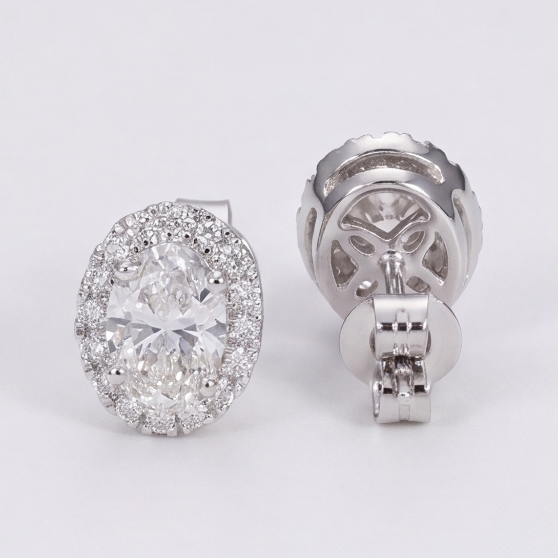 4.50 Ct. Oval Cut Lab Grown Diamond Halo Stud Earrings (VS-EF)