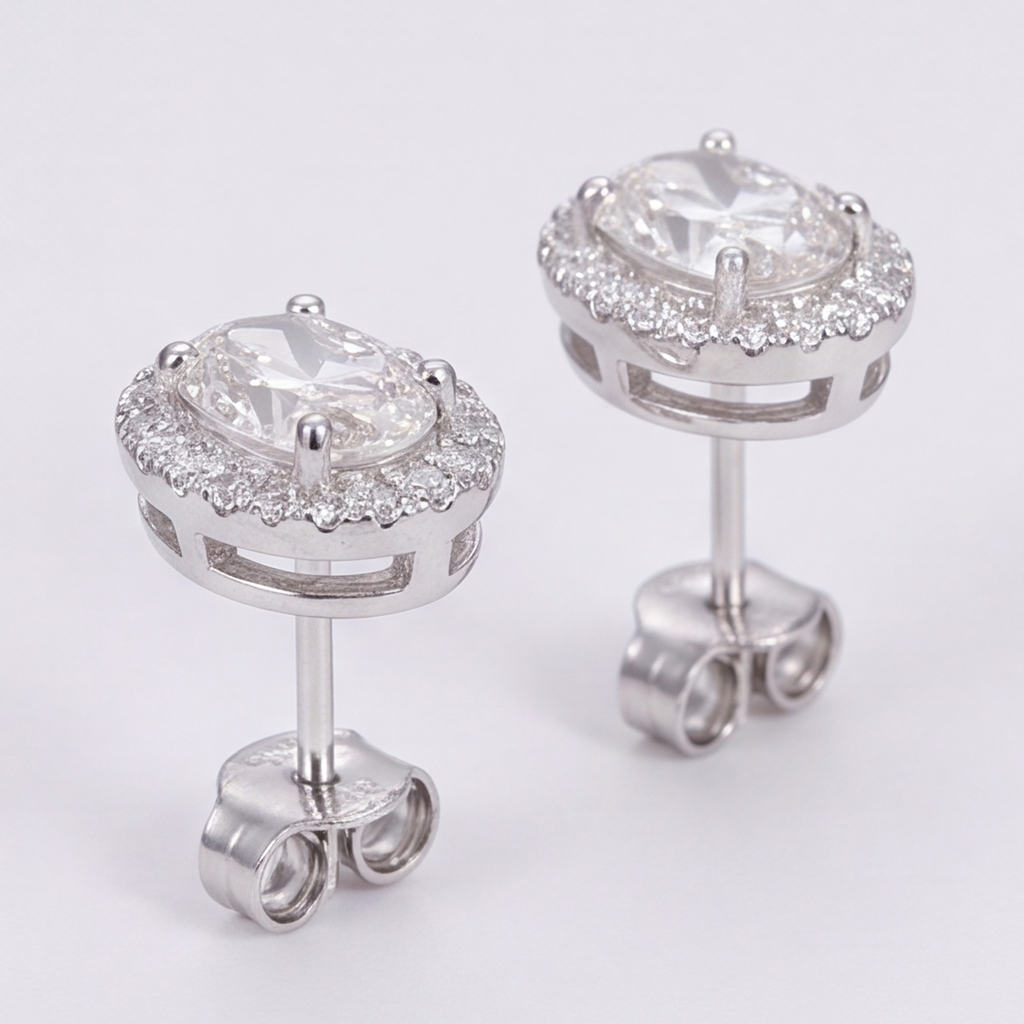 4.50 Ct. Oval Cut Lab Grown Diamond Halo Stud Earrings (VS-EF)