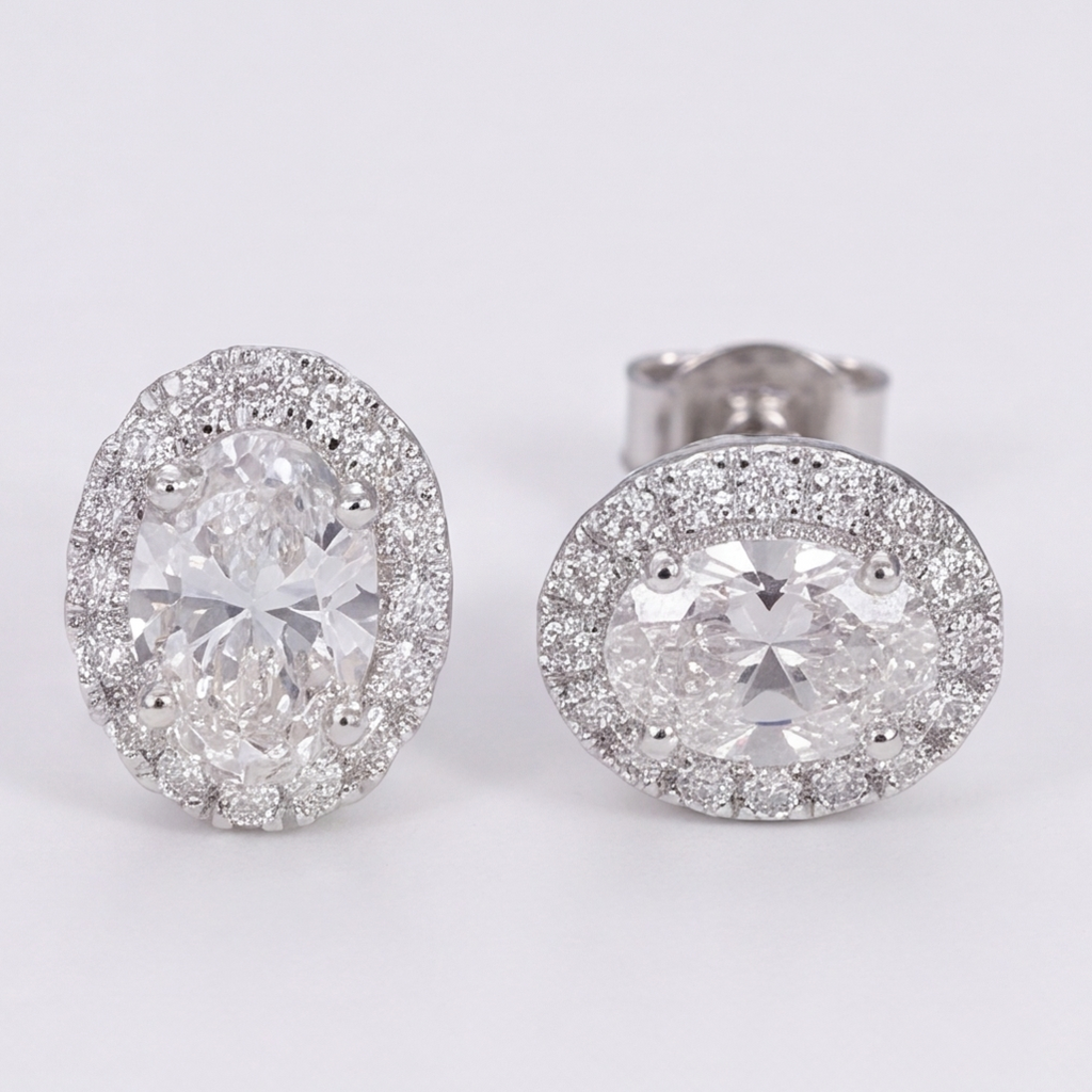 4.50 Ct. Oval Cut Lab Grown Diamond Halo Stud Earrings (VS-EF)