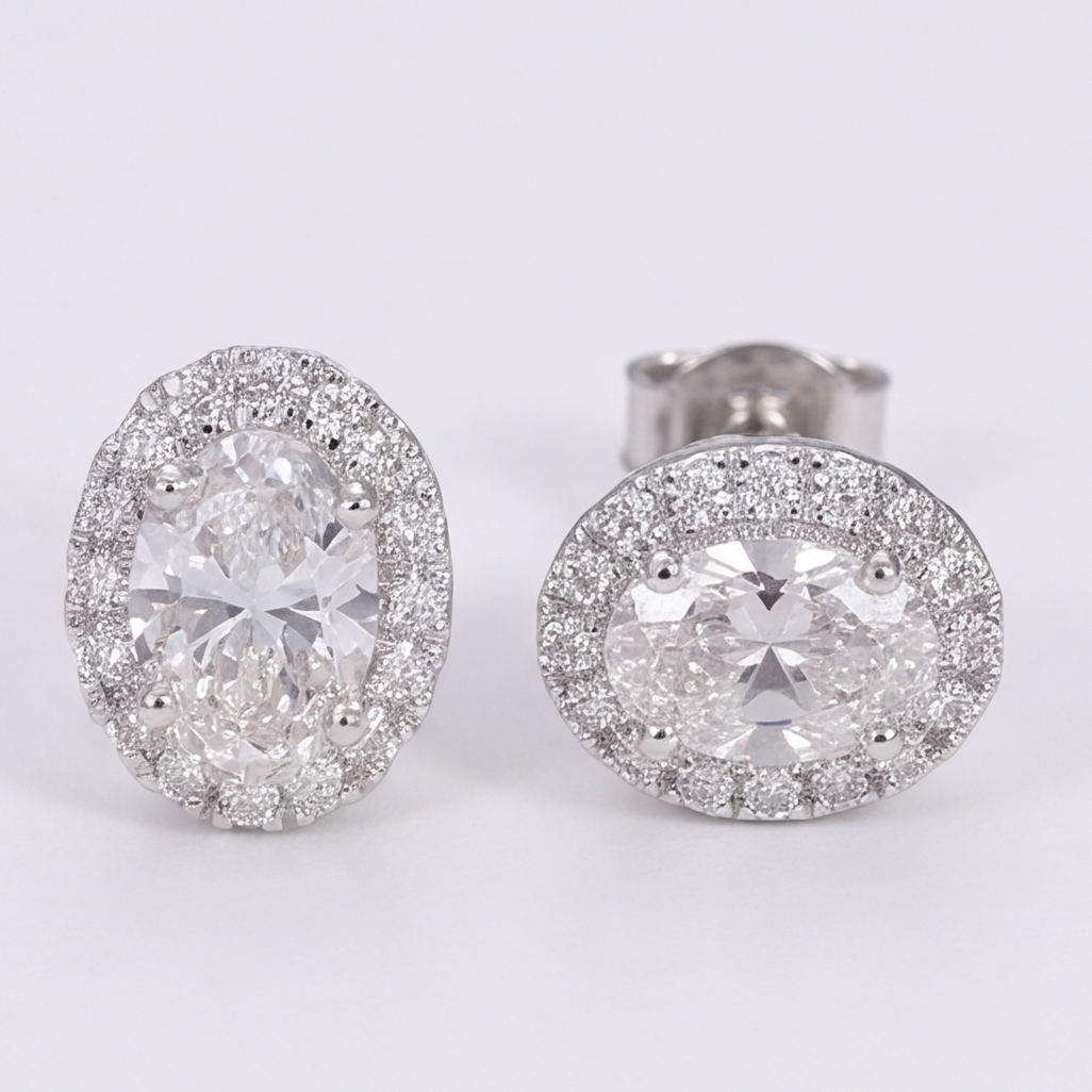 4.50 Ct. Oval Cut Lab Grown Diamond Halo Stud Earrings (VS-EF)