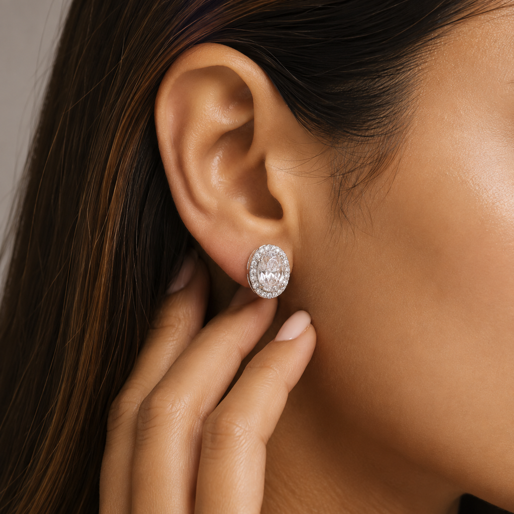 4.50 Ct. Oval Cut Lab Grown Diamond Halo Stud Earrings (VS-EF)