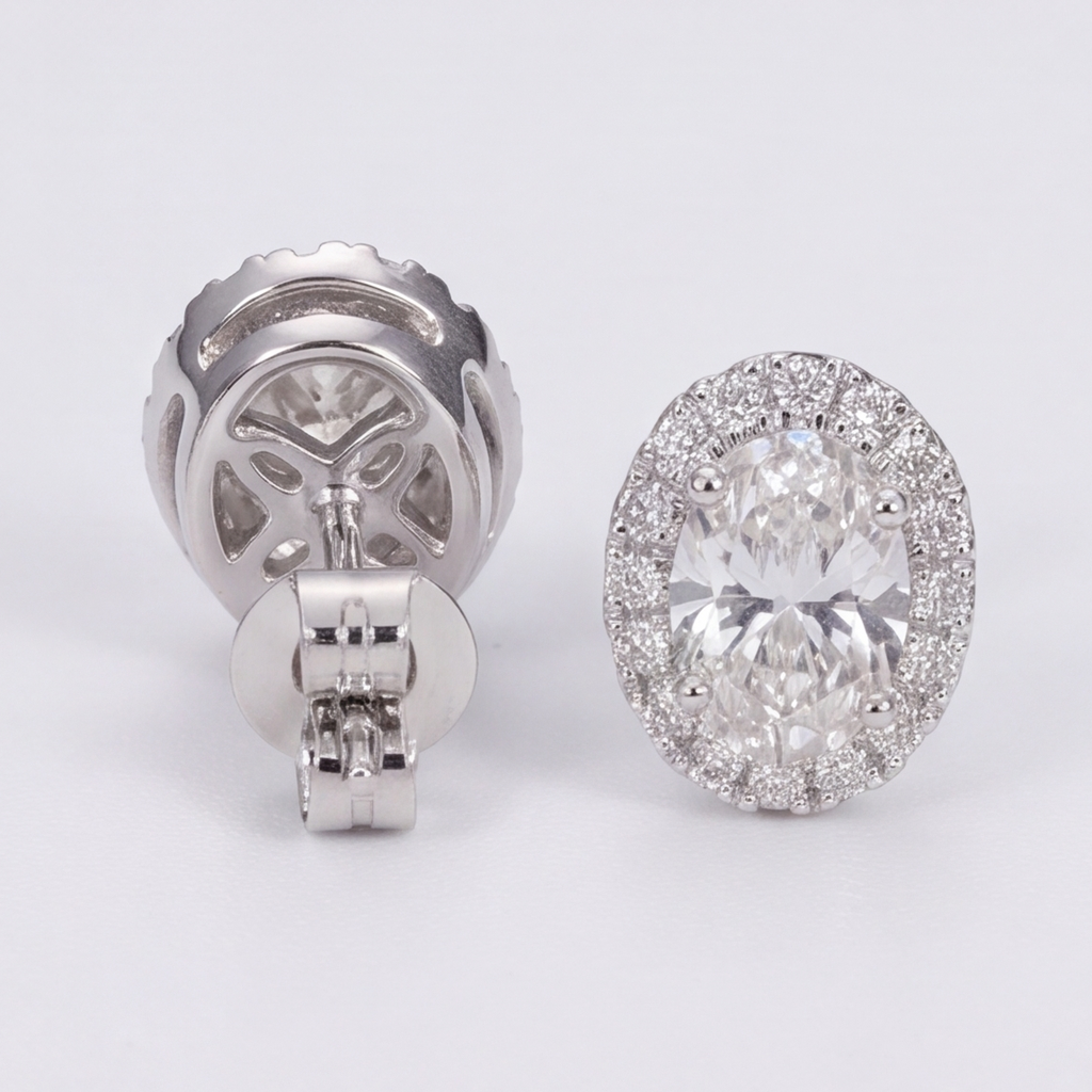 4.50 Ct. Oval Cut Lab Grown Diamond Halo Stud Earrings (VS-EF)
