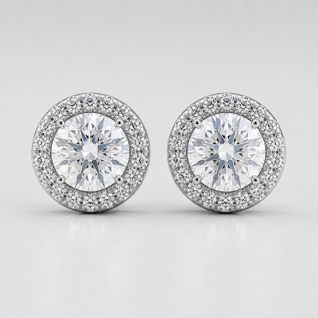 3.50 Ct. Lab Grown Diamond Round Cut Halo Earrings (EF-VS)