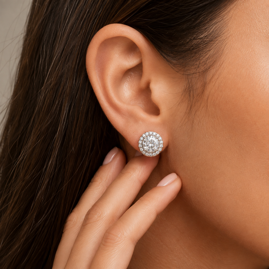 3.50 Ct. Lab Grown Diamond Round Cut Halo Earrings (EF-VS)
