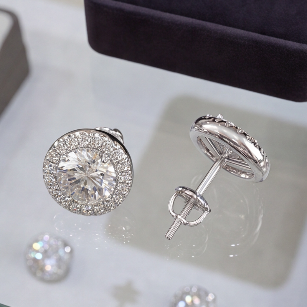 3.50 Ct. Lab Grown Diamond Round Cut Halo Earrings (EF-VS)