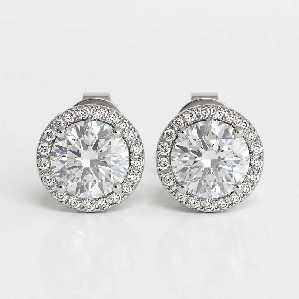 3.50 Ct. Round Cut Lab Grown Diamond Halo Earrings (EF-VS)