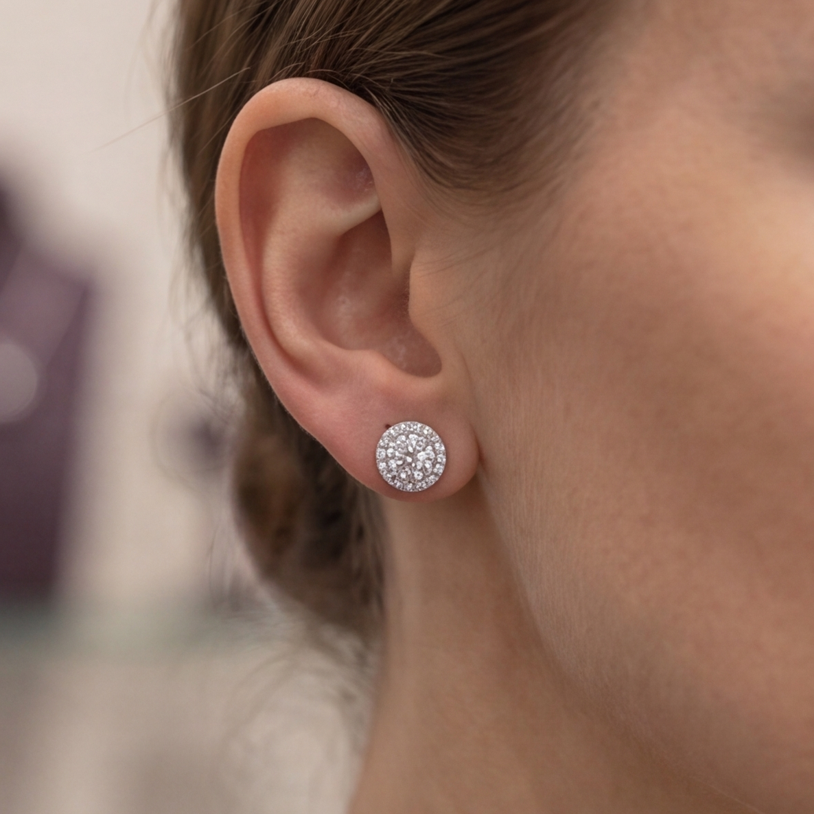 3.50 Ct. Round Cut Lab Grown Diamond Halo Earrings (EF-VS)