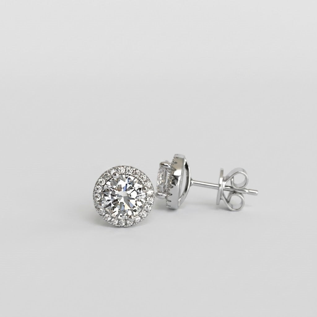 3.50 Ct. Round Cut Lab Grown Diamond Halo Earrings (EF-VS)