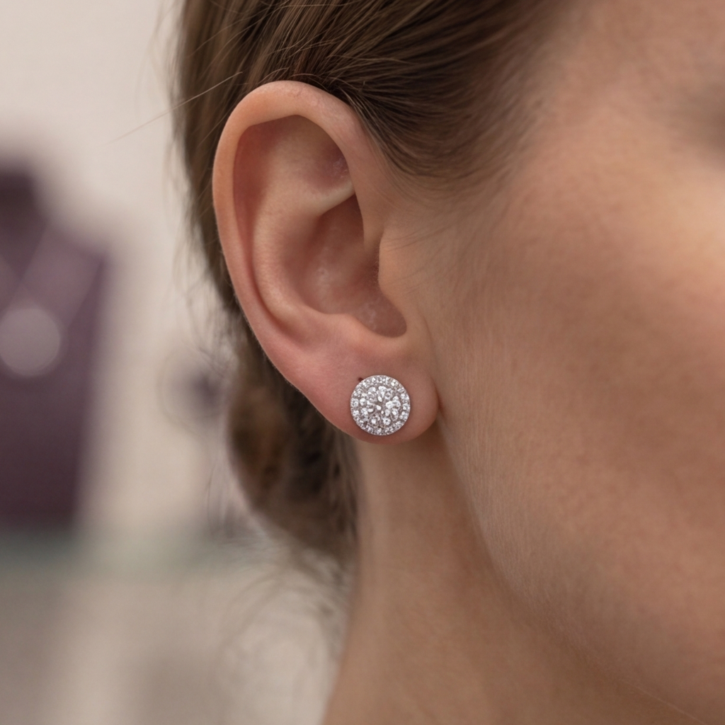 3.50 Ct. Round Cut Lab Grown Diamond Halo Earrings (EF-VS)