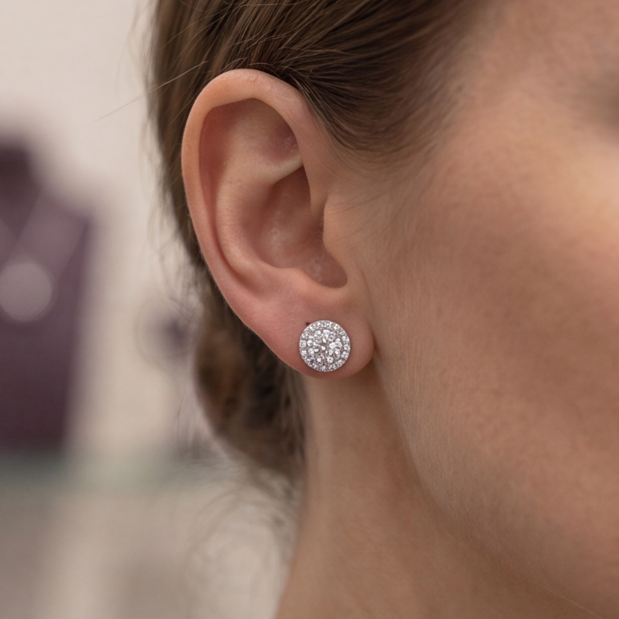 3.50 Ct. Round Cut Lab Grown Diamond Halo Earrings (EF-VS)