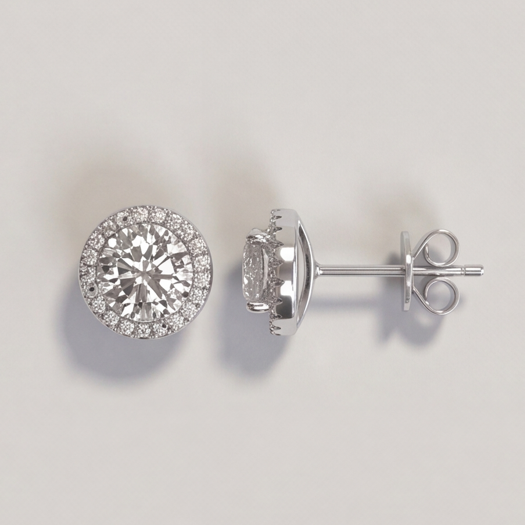 3.50 Ct. Round Cut Lab Grown Diamond Halo Earrings (EF-VS)