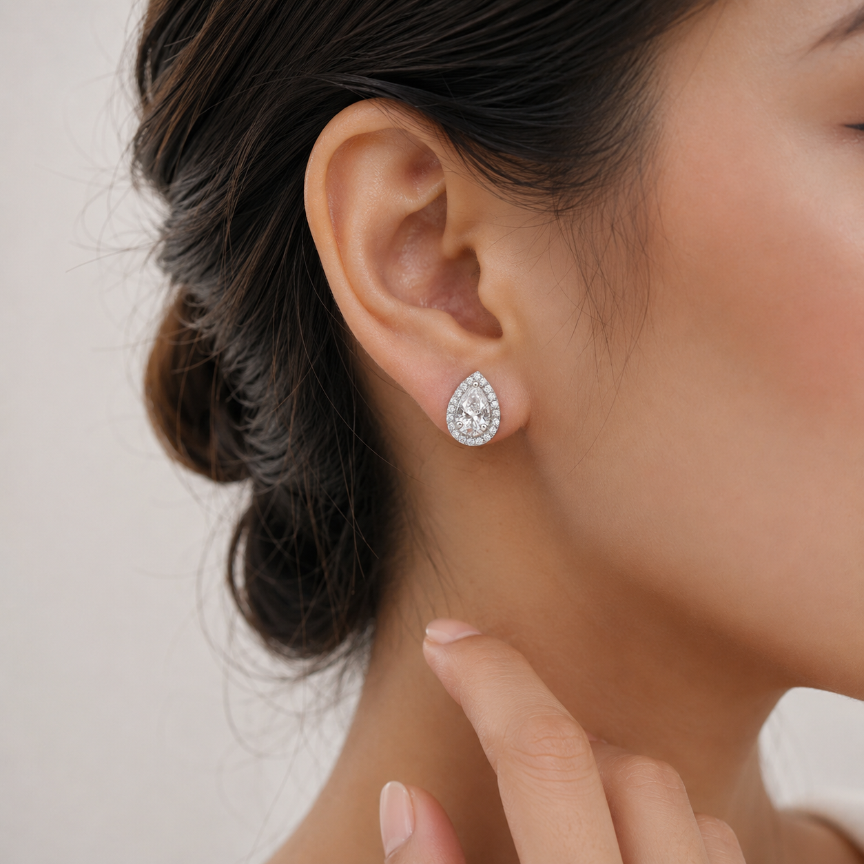 3.50 Ct. Pear Cut Lab Grown Diamond Halo Stud Earrings (VS-EF)