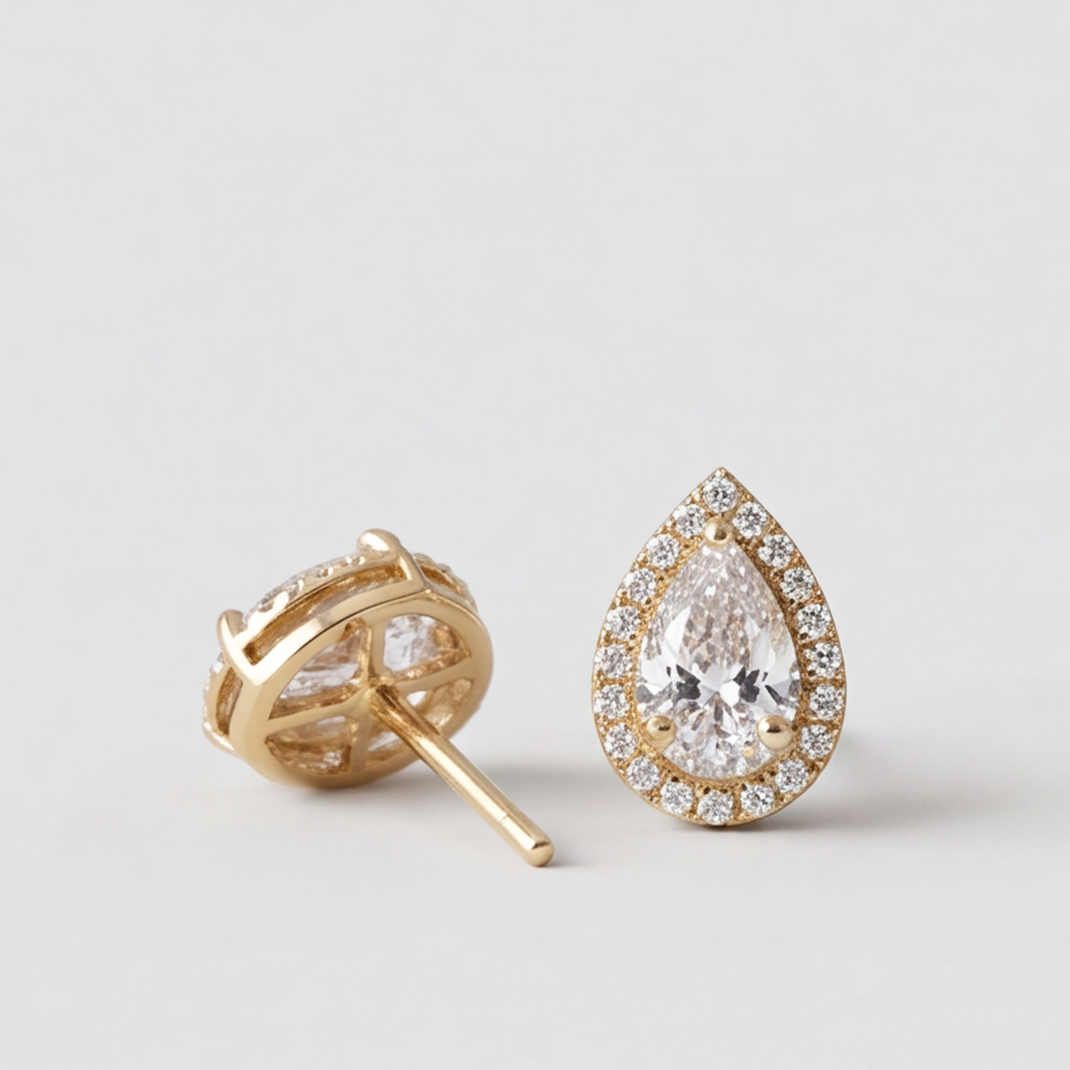 4.50 Ct. Pear Cut Lab Grown Diamond Halo Stud Earrings (VS-EF)