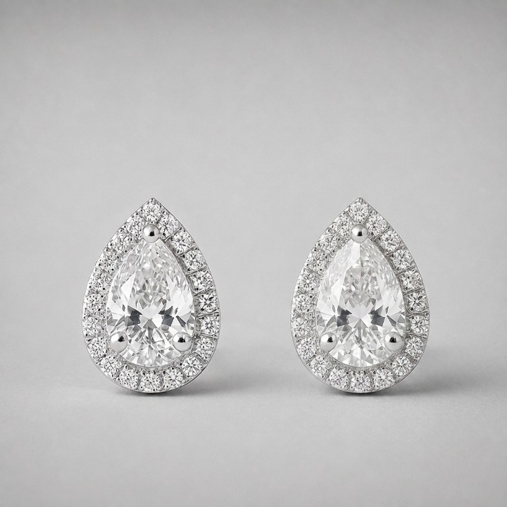 4.50 Ct. Pear Cut Lab Grown Diamond Halo Stud Earrings (VS-EF)