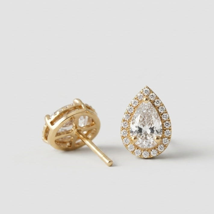 4.50 Ct. Pear Cut Lab Grown Diamond Halo Stud Earrings (VS-EF)