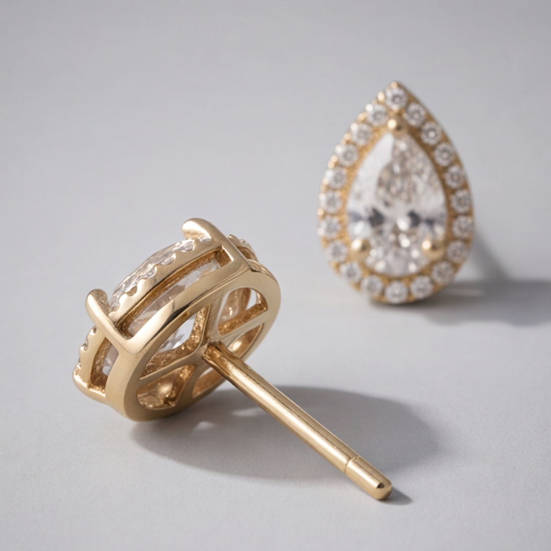 4.50 Ct. Pear Cut Lab Grown Diamond Halo Stud Earrings (VS-EF)