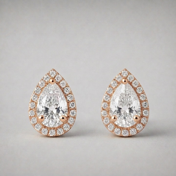 4.50 Ct. Pear Cut Lab Grown Diamond Halo Stud Earrings (VS-EF)