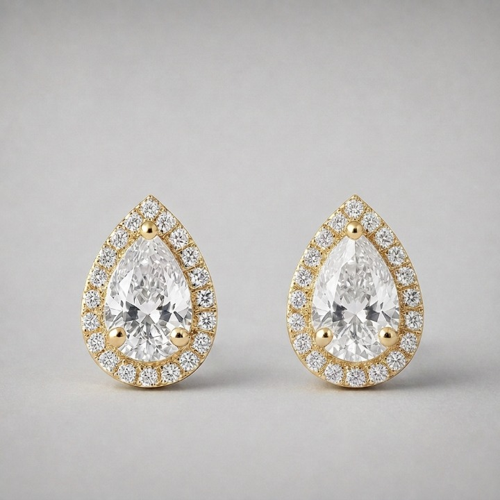 4.50 Ct. Pear Cut Lab Grown Diamond Halo Stud Earrings (VS-EF)