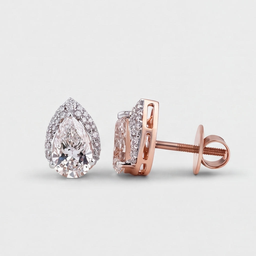 3.50 Ct. Lab Grown Diamond Pear Cut Halo Stud Earrings (VS-EF)