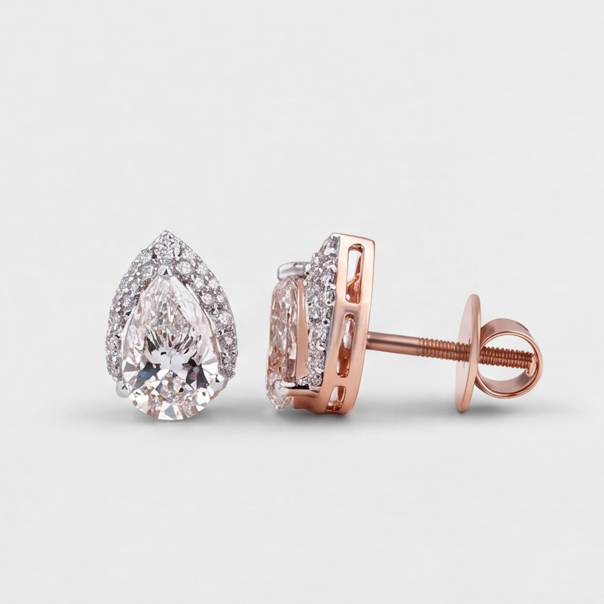 3.50 Ct. Lab Grown Diamond Pear Cut Halo Stud Earrings (VS-EF)