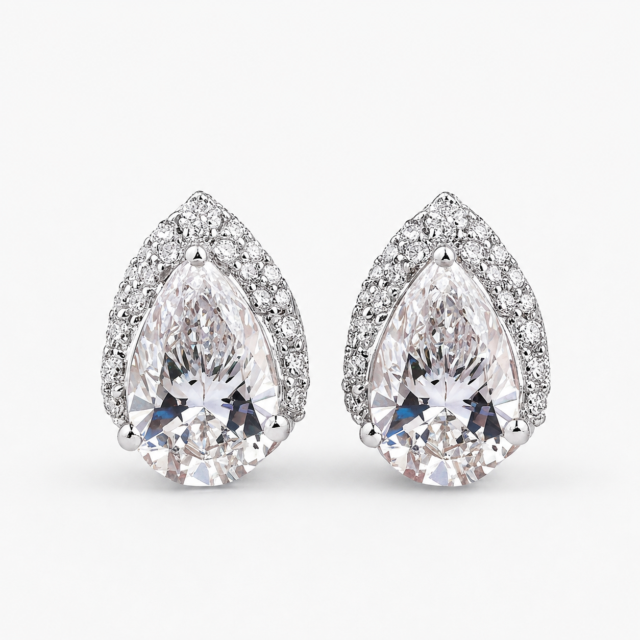 3.50 Ct. Lab Grown Diamond Pear Cut Halo Stud Earrings (VS-EF)
