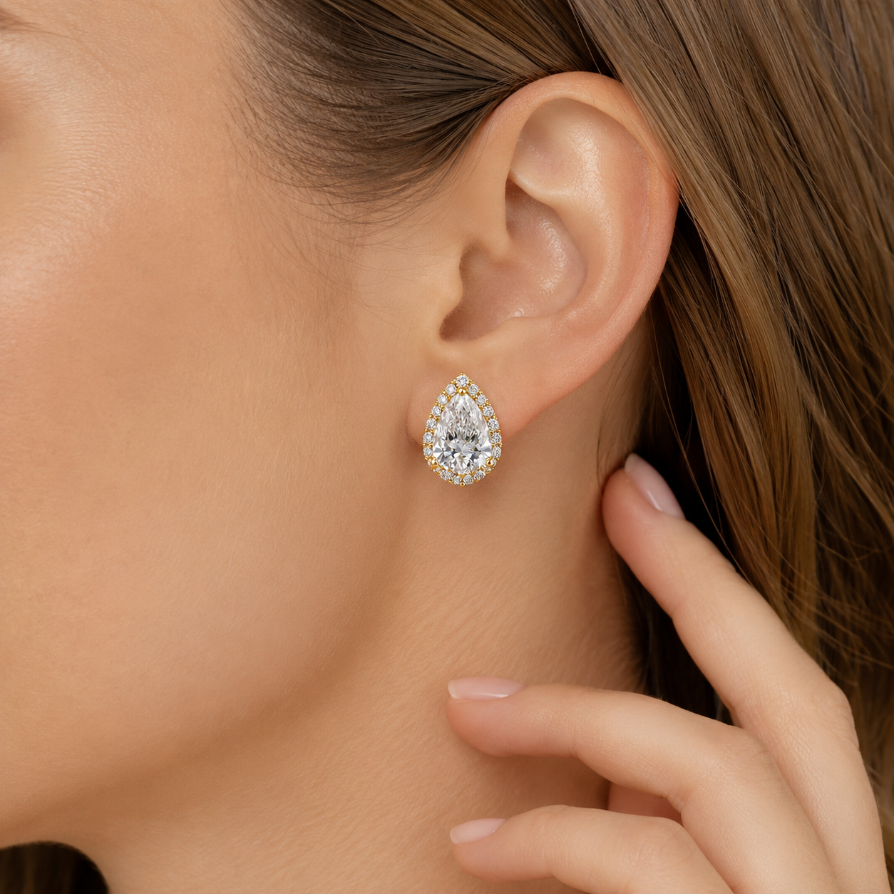 3.50 Ct. Lab Grown Diamond Pear Cut Halo Stud Earrings (VS-EF)