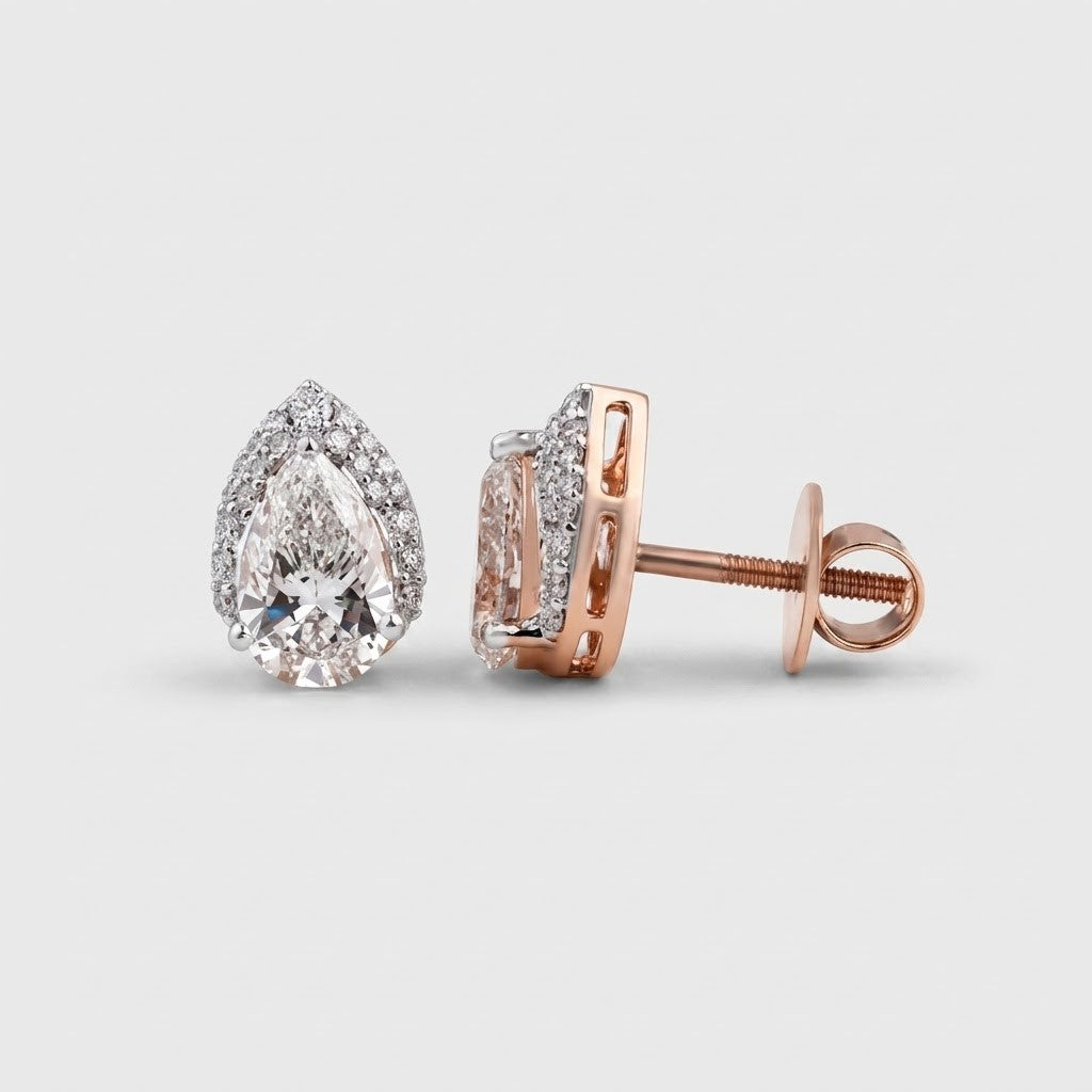 3.50 Ct. Lab Grown Diamond Pear Cut Halo Stud Earrings (VS-EF)