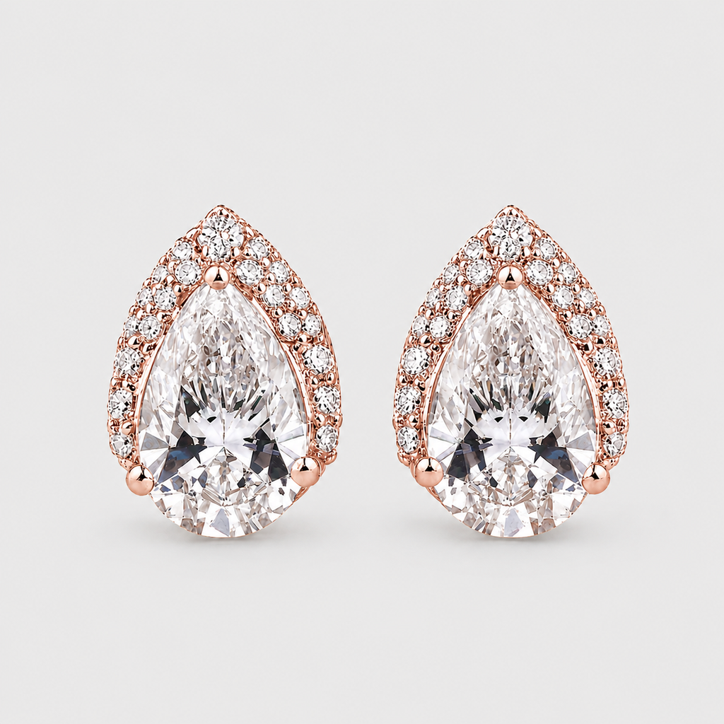 3.50 Ct. Lab Grown Diamond Pear Cut Halo Stud Earrings (VS-EF)