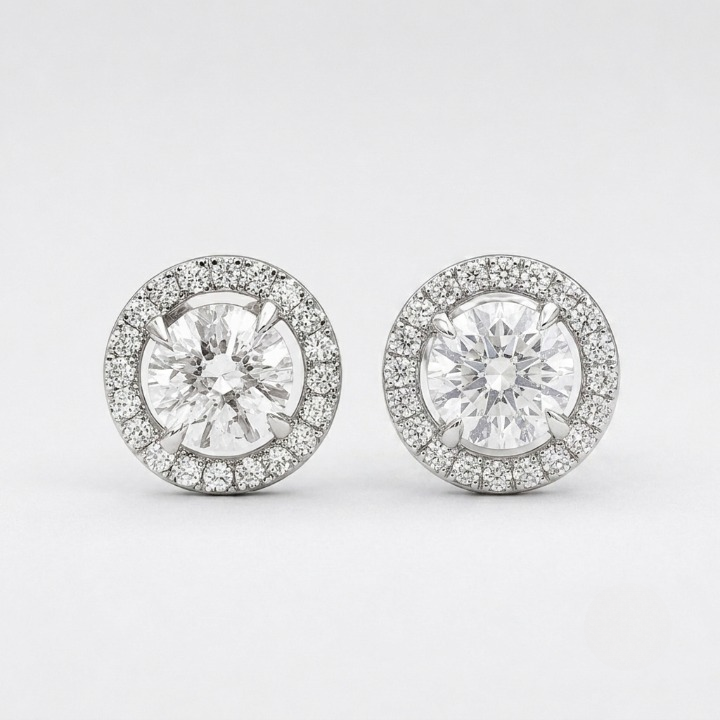 3.20 Ct. Lab Grown Diamond Round Cut Halo Stud Earrings (VS-EF)