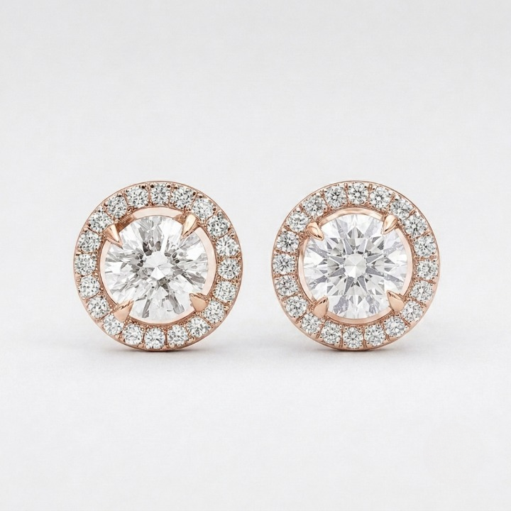 3.20 Ct. Lab Grown Diamond Round Cut Halo Stud Earrings (VS-EF)