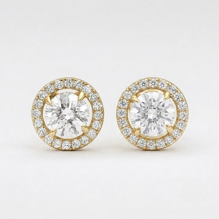 3.20 Ct. Lab Grown Diamond Round Cut Halo Stud Earrings (VS-EF)