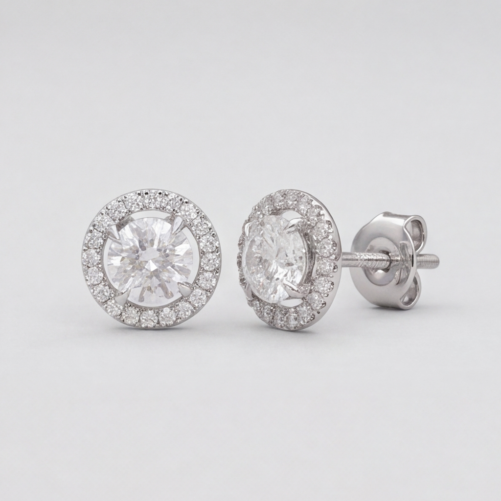 3.20 Ct. Lab Grown Diamond Round Cut Halo Stud Earrings (VS-EF)