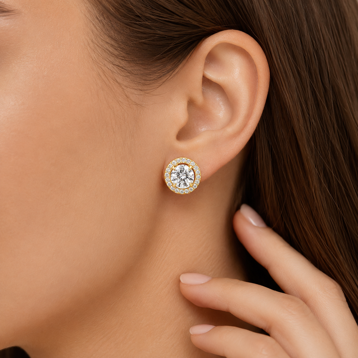 3.20 Ct. Lab Grown Diamond Round Cut Halo Stud Earrings (VS-EF)