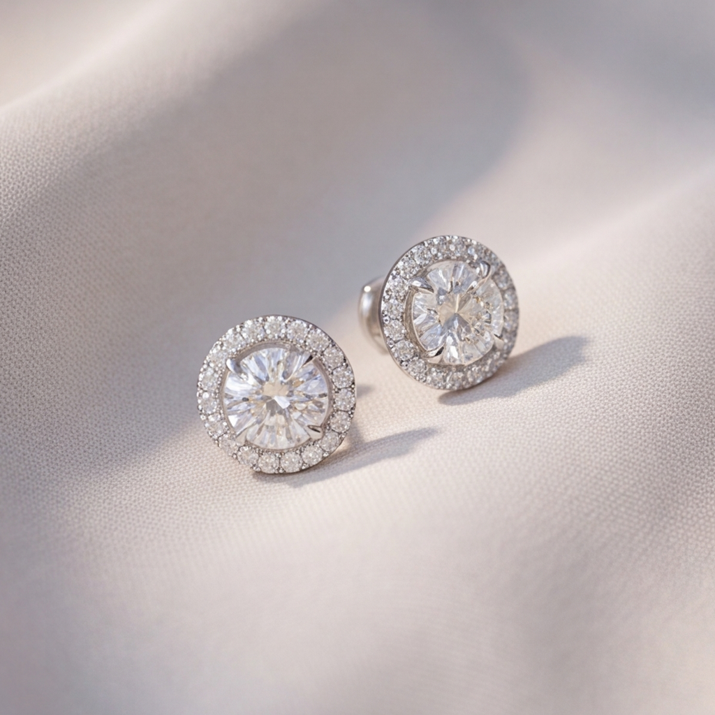 3.20 Ct. Lab Grown Diamond Round Cut Halo Stud Earrings (VS-EF)