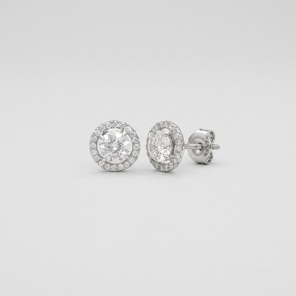 3.20 Ct. Lab Grown Diamond Round Cut Halo Stud Earrings (VS-EF)