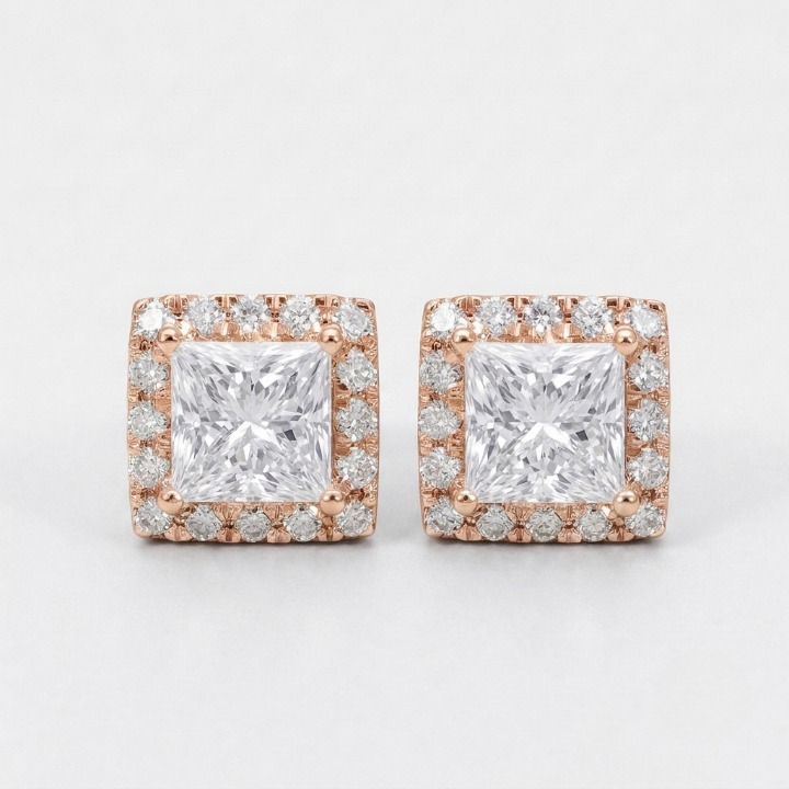 3.50 Ct. Princess Cut Lab Grown Diamond Halo Stud Earrings (VS-EF)