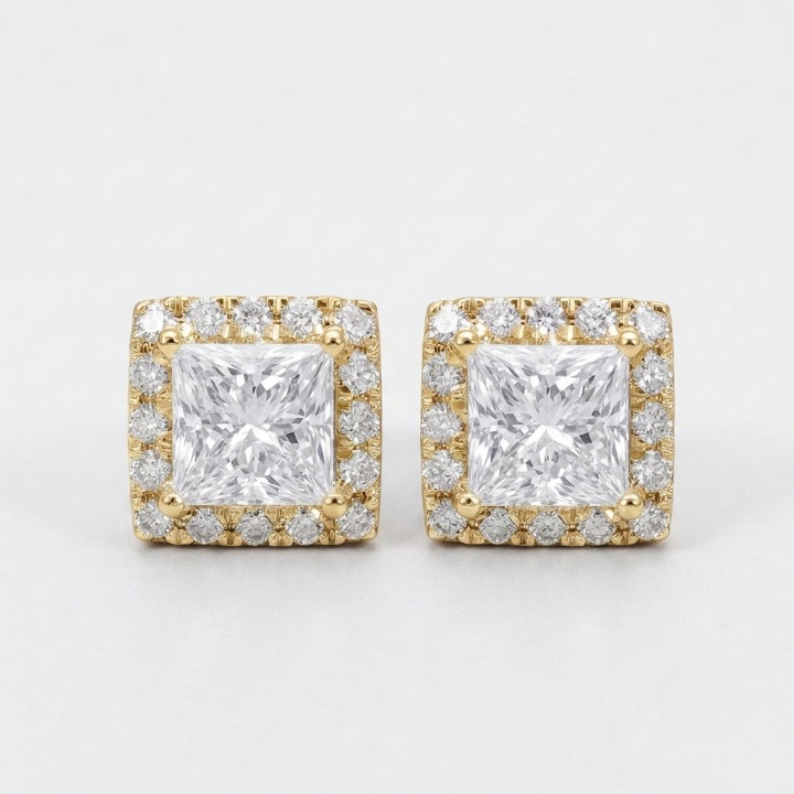 3.50 Ct. Princess Cut Lab Grown Diamond Halo Stud Earrings (VS-EF)