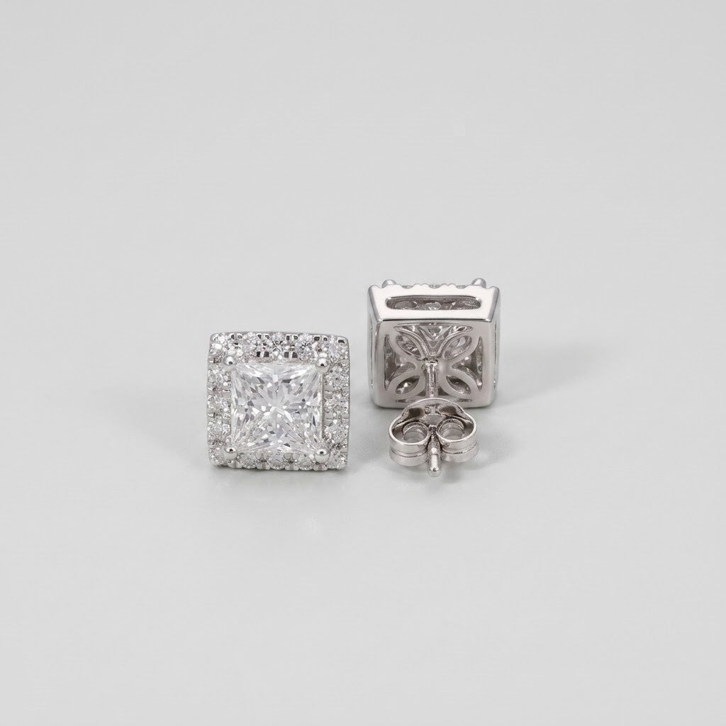 3.50 Ct. Princess Cut Lab Grown Diamond Halo Stud Earrings (VS-EF)