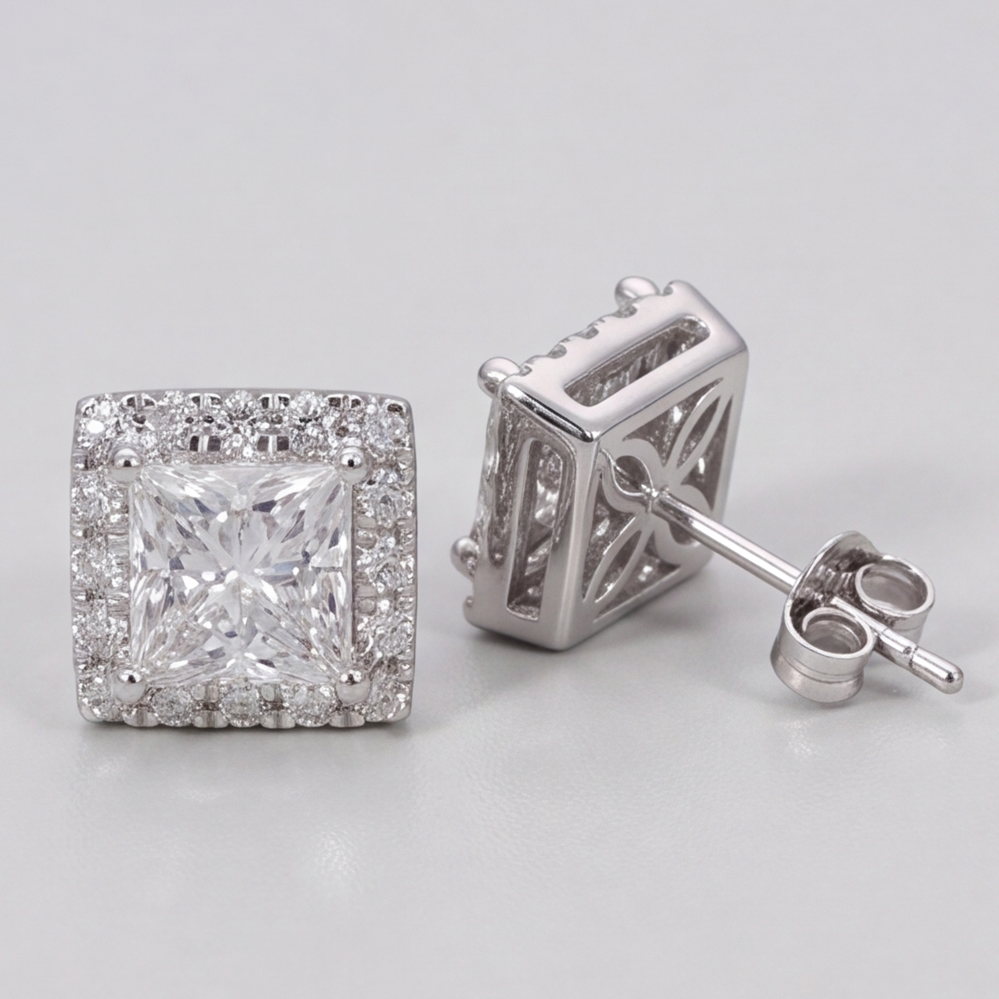 3.50 Ct. Princess Cut Lab Grown Diamond Halo Stud Earrings (VS-EF)