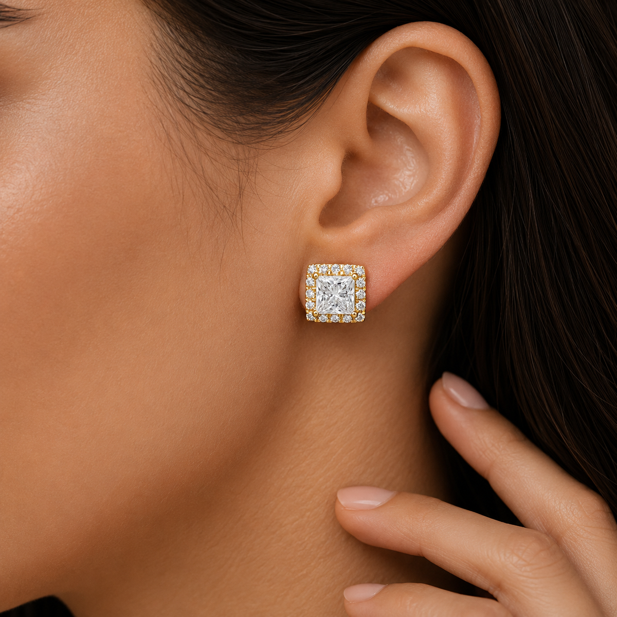 3.50 Ct. Princess Cut Lab Grown Diamond Halo Stud Earrings (VS-EF)
