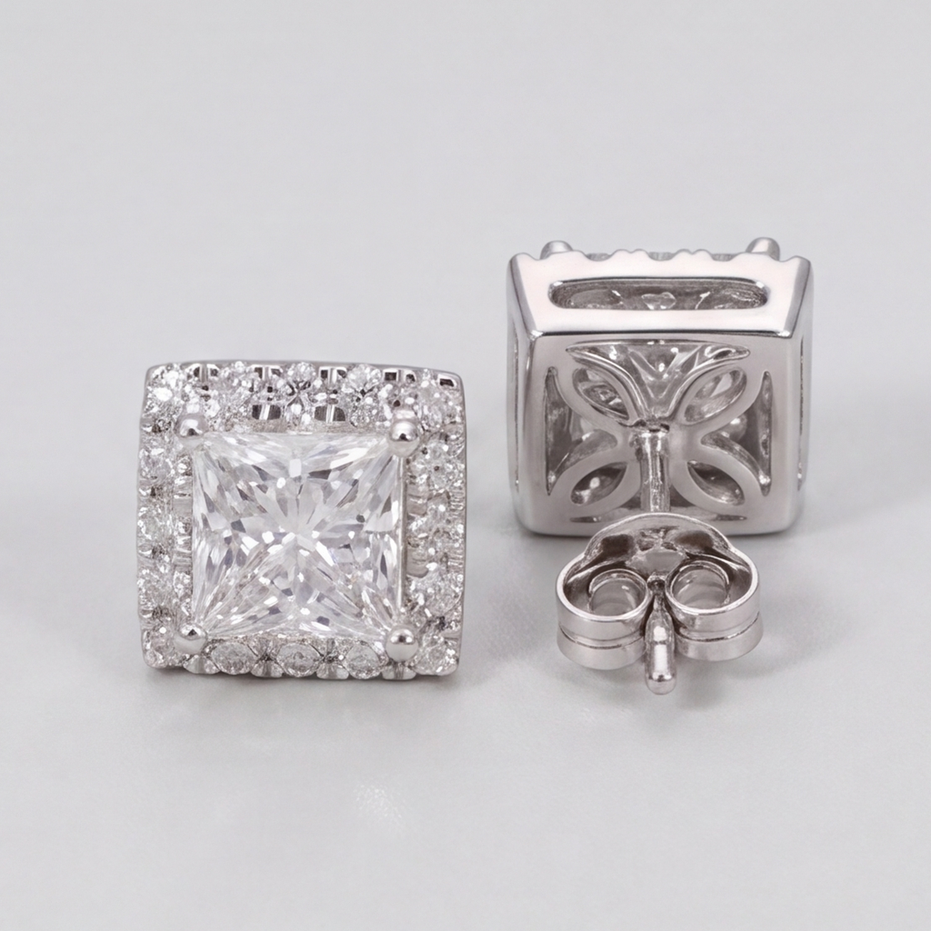 3.50 Ct. Princess Cut Lab Grown Diamond Halo Stud Earrings (VS-EF)