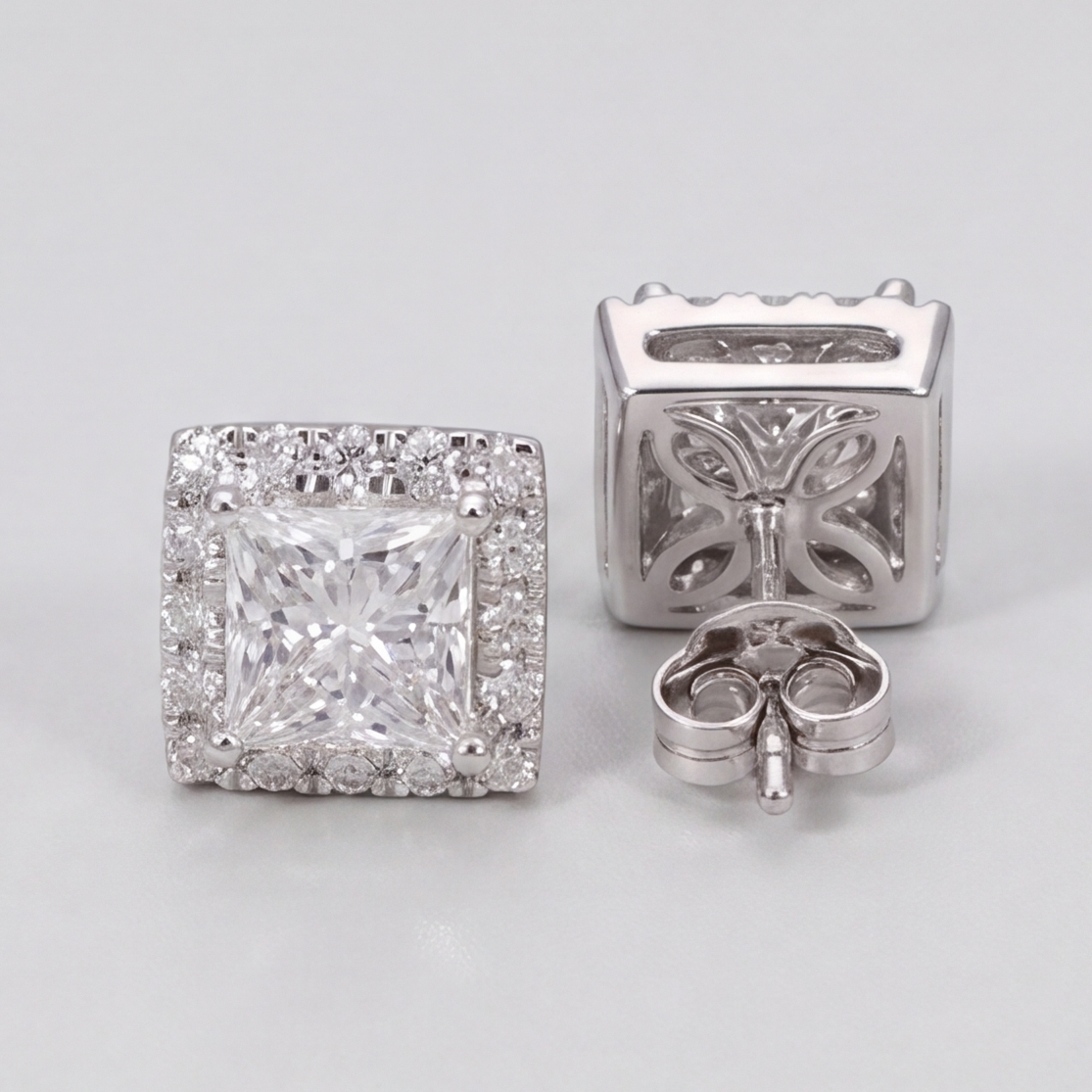3.50 Ct. Princess Cut Lab Grown Diamond Halo Stud Earrings (VS-EF)