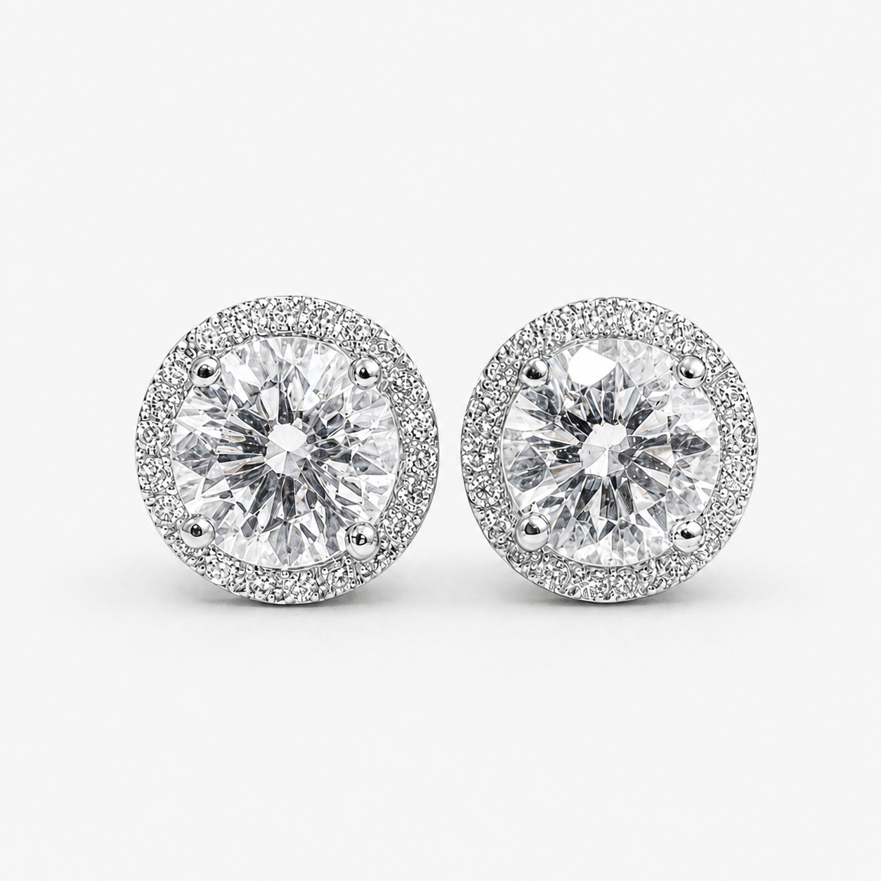 4.30 Ct. Round Cut Lab Grown Diamond Halo Earrings (EF-VS)