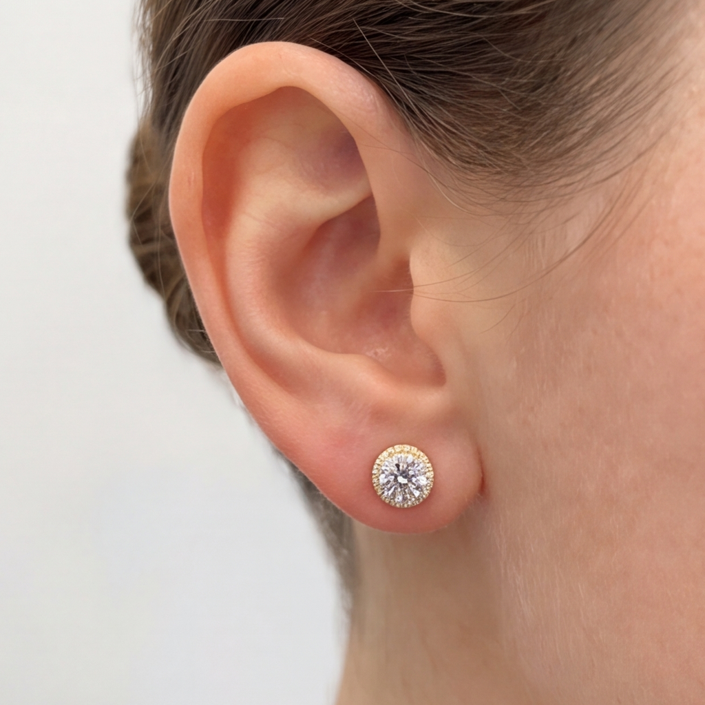 4.30 Ct. Round Cut Lab Grown Diamond Halo Earrings (EF-VS)