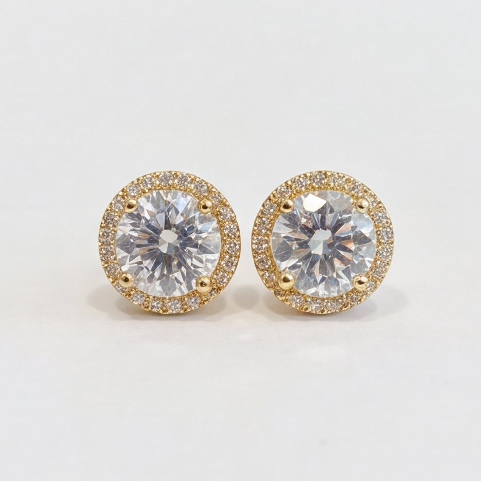 4.30 Ct. Round Cut Lab Grown Diamond Halo Earrings (EF-VS)